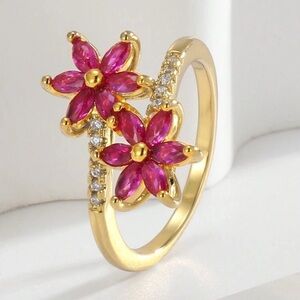 Charm-In 1pc Cubic Zirconia Flower Decor Wrap Ring Copper Jewelry